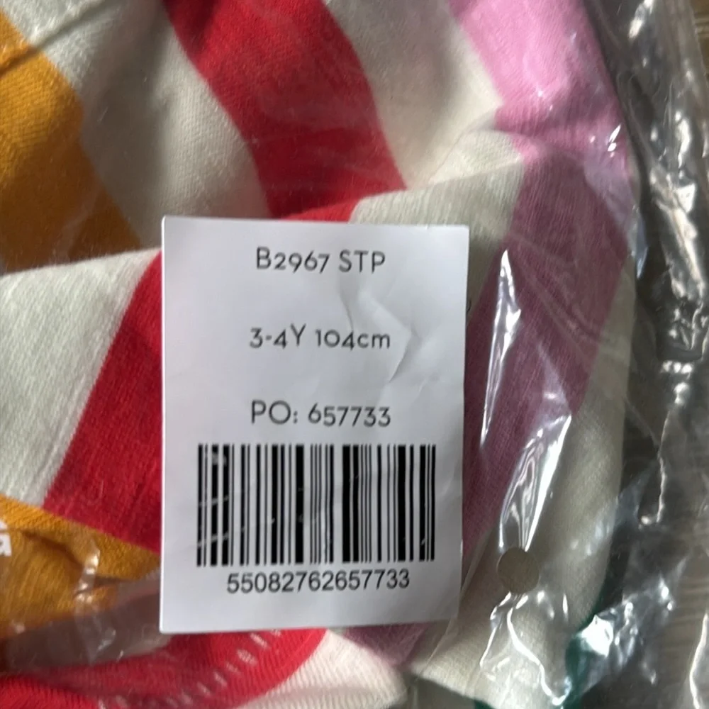 BODEN‎ Everyday Short Sleeve T-Shirt Striped Multi Color size 3-4Y New With Tags